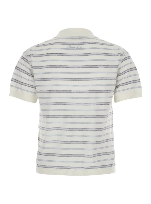 DUNST White Polo Shirt with classic collar and all-over striped motif in linen blend for women in White 55% Linen 45% Cotton, photo 3 of 6 from Gaudenzi Boutique