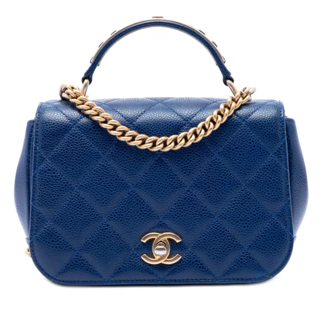 Blue Chanel Mini Quilted Caviar Carry Around Flap Satchel in Blue Caviar leather from Designer Revival
