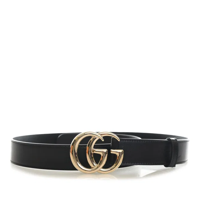 Black Gucci GG Marmont Calfskin Wide Belt in Black Calfskin from Designer Revival