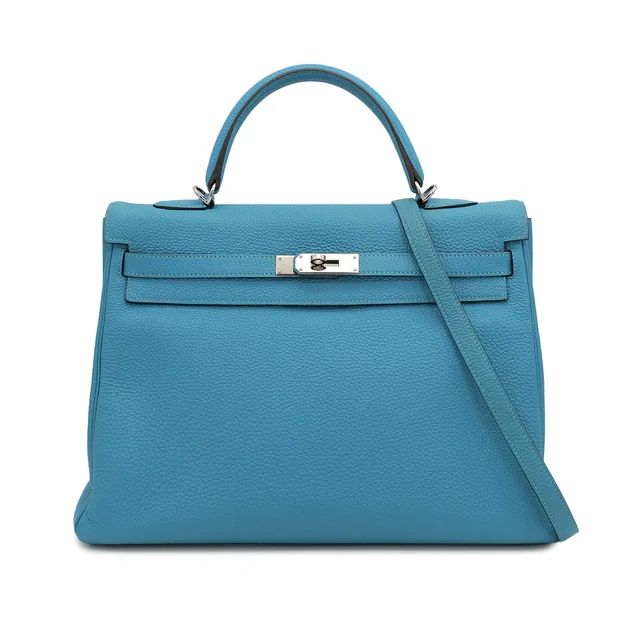 Hermès Kelly 35 Retourne Turquoise Togo Hand Shoulder Bag 2014 Square R Palladium Hardware in Blue Togo leather from Luxury Promise