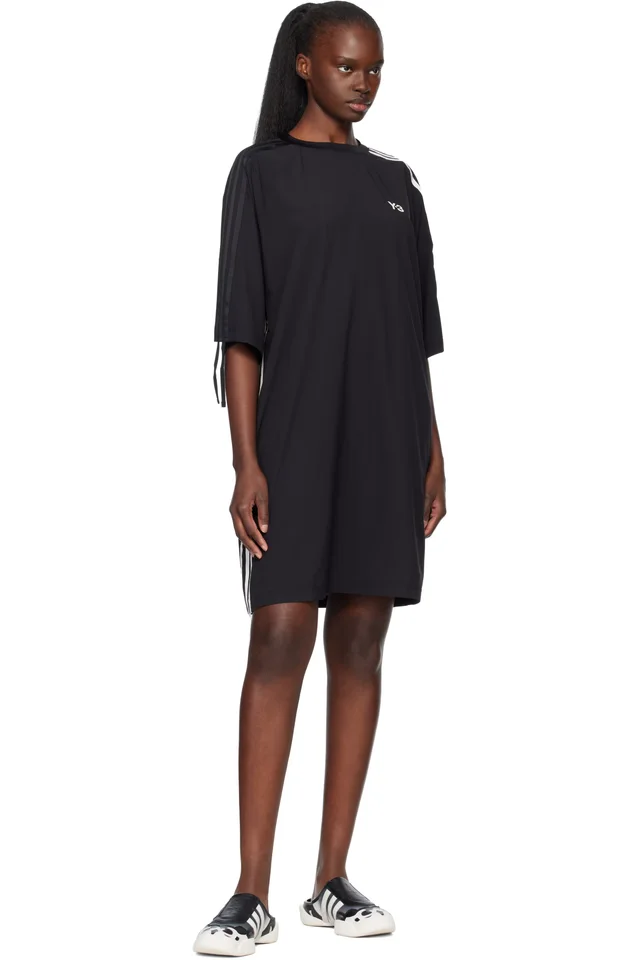 Y-3 Black Cinch 3 Stripes Oversized Tee Midi Dress, photo 4 of 4 from SSENSE