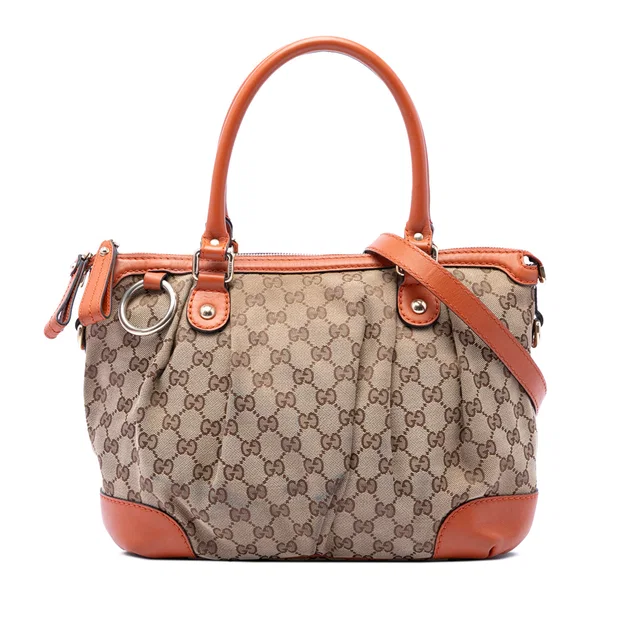 Orange Gucci GG Canvas Sukey Satchel in Orange Canvas from Designer Revival
