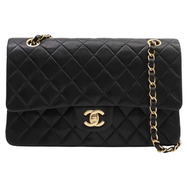 Chanel 2001 Classic Flap Chain Bag 25cm Black in Black Lambskin from VINTAGE QOO TOKYO