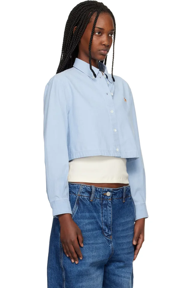 Maison Kitsuné Blue Baby Fox Cropped Shirt, photo 2 of 4 from SSENSE