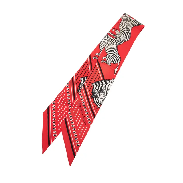 Red Hermès Les Zebres Silk Twilly Scarf Scarves in Red Silk from Designer Revival, photo 1 of 1
