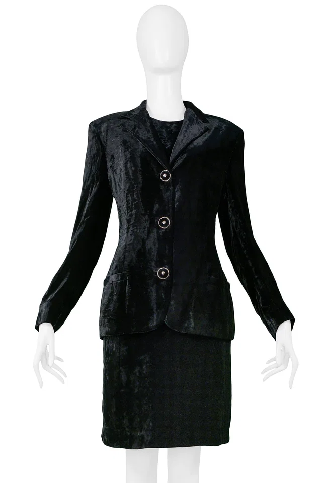 Versace Black Velvet Dress & Blazer Ensemble in Black Velvet from Resurrection Vintage
