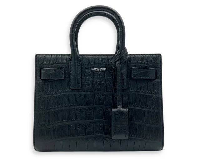 Saint Laurent Sac de Jour Baby Black Top Handle Bag in Black Crocodile from Luxury Promise
