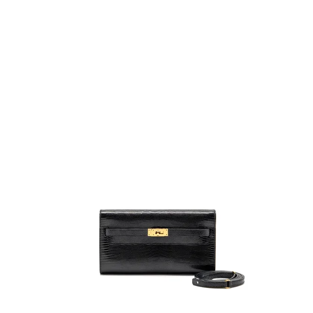 Hermès kelly to go lizard niloticus lisse black GHW stamp U in Black Lizard from EMIER