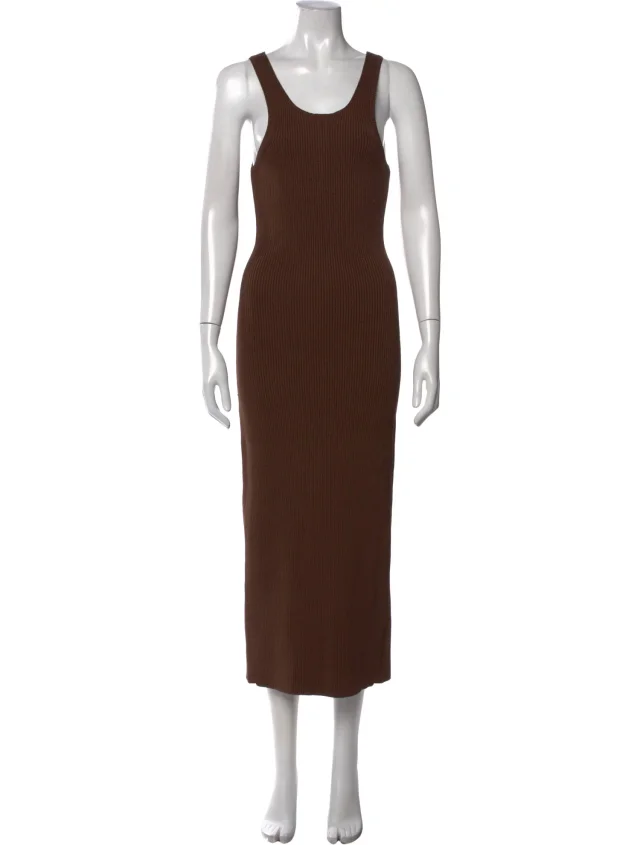 TOTEME Curved Compact Knit Midi Length Dress in red|brown from The RealReal