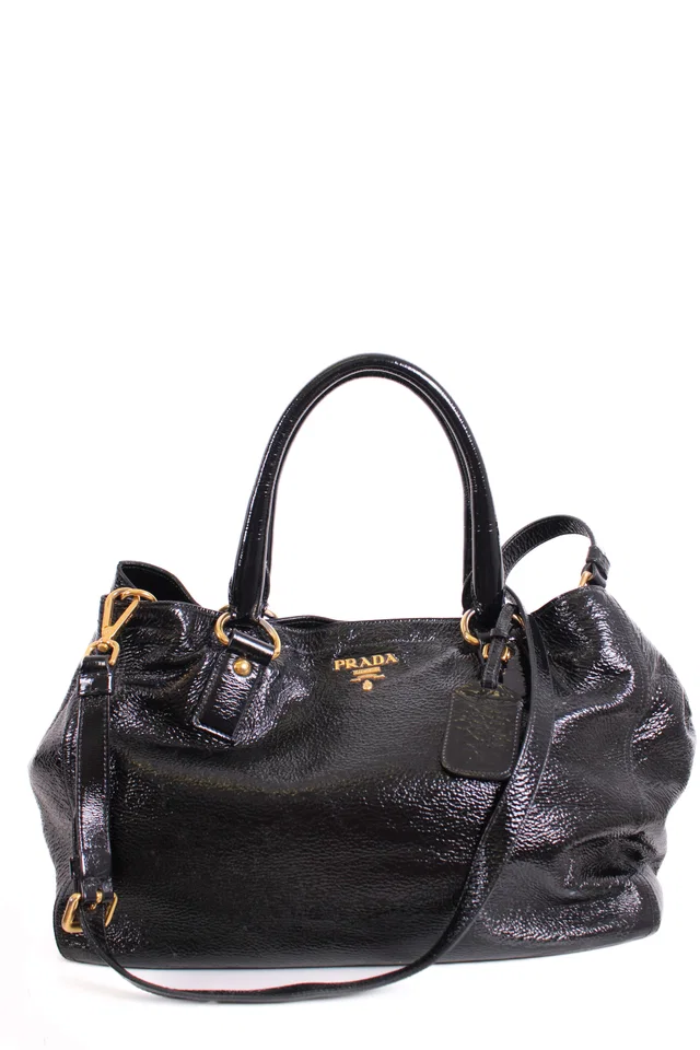 Prada Medium Bauletto Bag Patent Black Medium in Black Patent leather from Luxury Promise