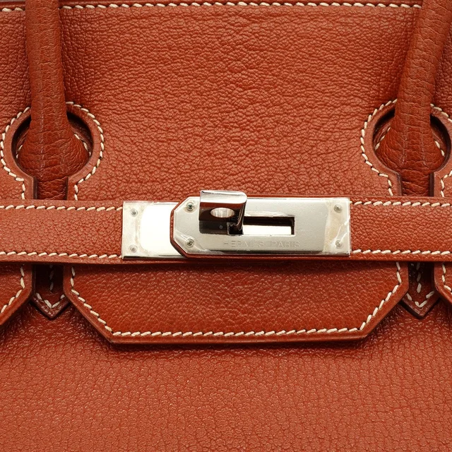 Hermès Haut A Courroies 32 Brique Chevre Hand Bag 2006 Square J Palladium Hardware in Goatskin from Luxury Promise, photo 5 of 11