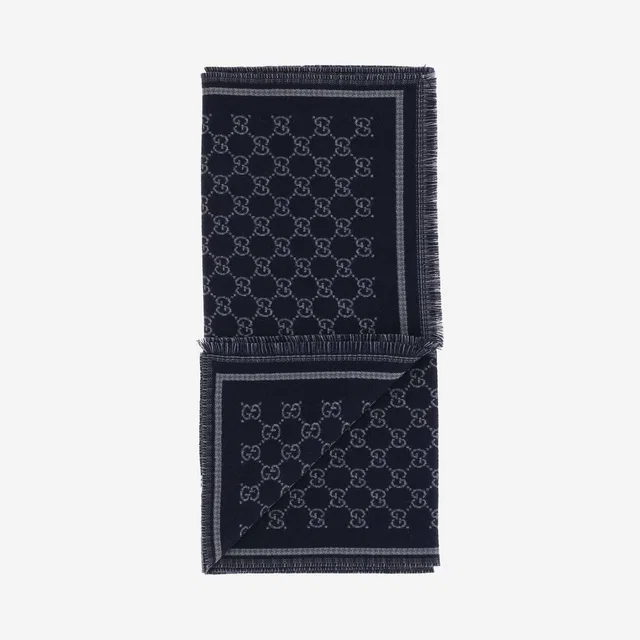 Gucci Gg Jacquard Wool Scarf — Navy Scarfs in Navy Wool from HEWI