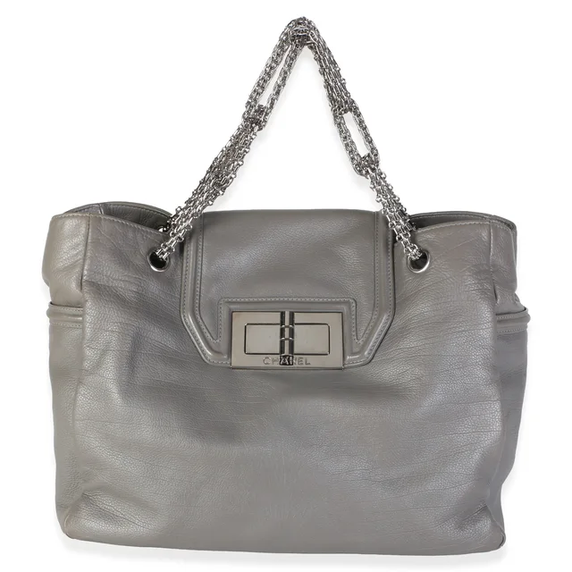 Chanel Grey Calfskin Mademoiselle Lock Bijoux Chain Tote in Grey Calfskin from myGemma