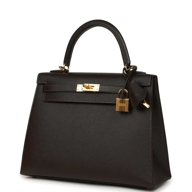 Hermès Kelly Sellier 25 Bai Brun Madame Gold Hardware in Goatskin from Madison Avenue Couture, photo 5 of 9