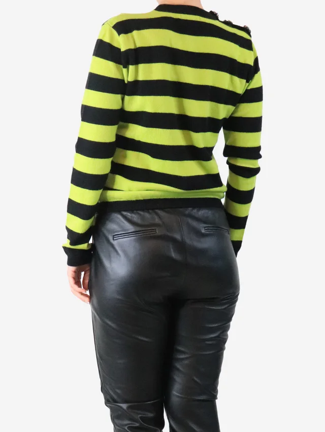 GANNI Black and lime striped cashmere sweater - size M in Black Cashmere from Sign of the Times, photo 2 of 3