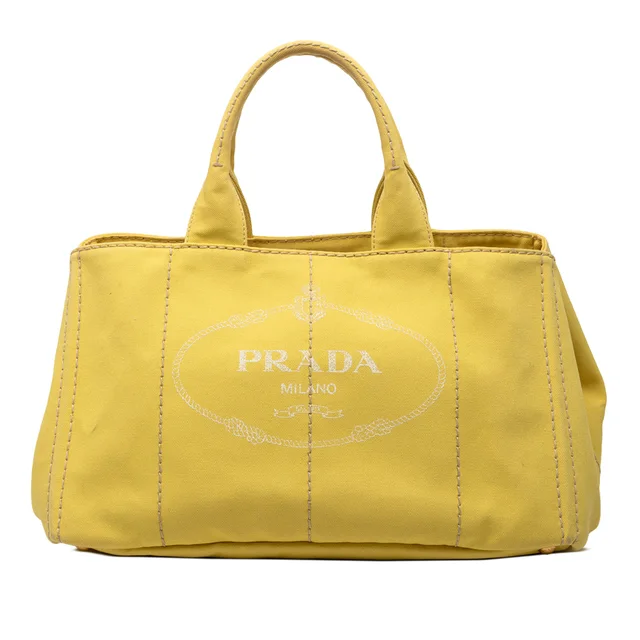 Yellow Prada Large Canvas Canapa Logo Satchel in Yellow Canvas from Designer Revival