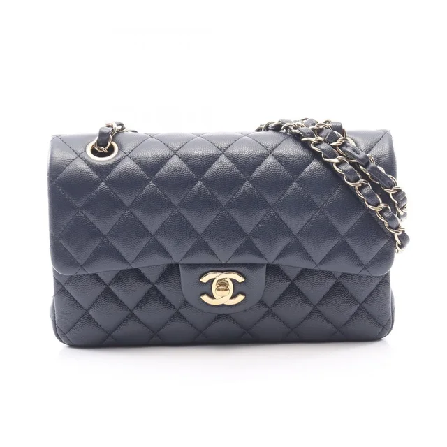 Chanel Shoulder Bag Quilted Double Flap Navy Caviar Leather Chain in Navy Caviar leather from The Reluxe