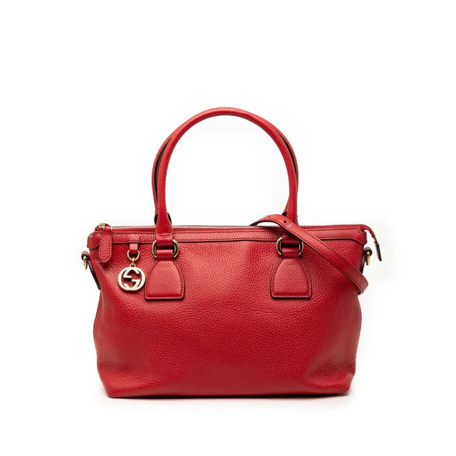 Red Gucci Dollar Calfskin GG Charm Satchel in Red Calfskin from Designer Revival, photo 1 of 1