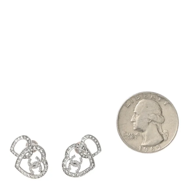 Chanel Crystal CC Heart Earrings Silver in Silver from FASHIONPHILE, photo 2 of 5