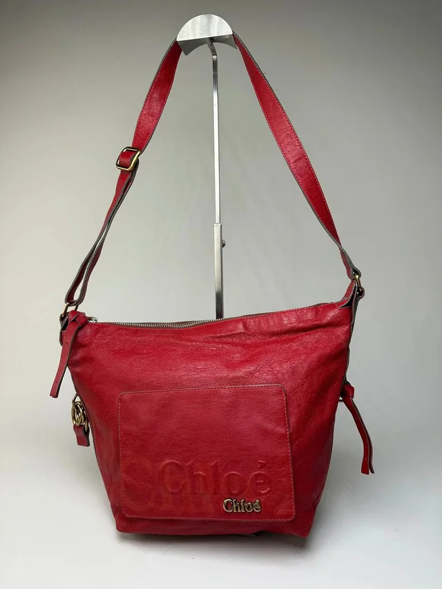 Chloé Vintage Grained Leather Shoulder Bag Red Gold in red Caviar leather from Grailed