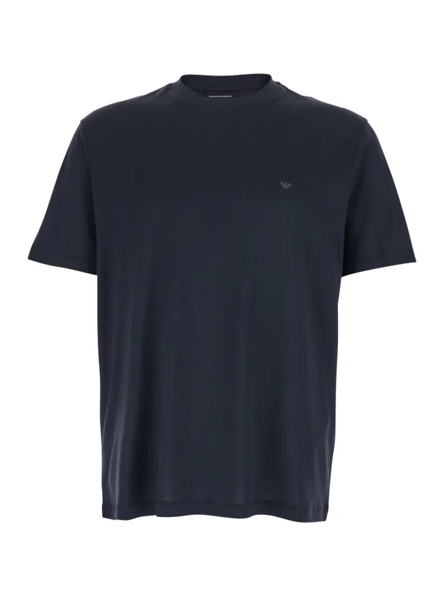 Emporio armani Blue Crew Neck T-Shirt with Logo Embroidery on the Front in Cotton Blend for Men in Blue 70% Lyocell 30% Cotton from Gaudenzi Boutique, photo 1 of 1