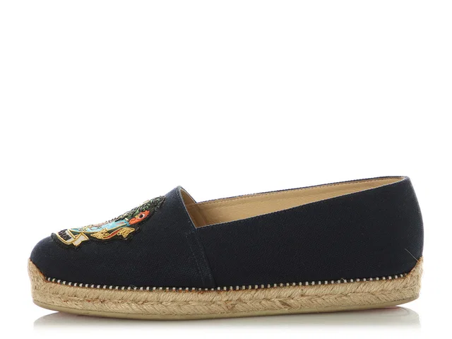 Christian Louboutin Navy Louganis Flat OIona Espadrilles in Navy Canvas from Ann's Fabulous Finds