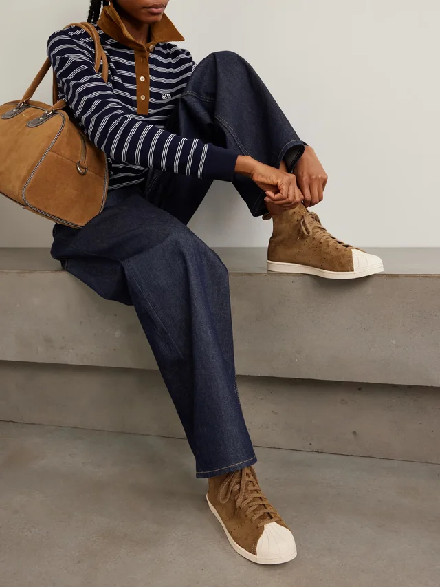ADIDAS ORIGINALS + Wales Bonner Superstar Hi perforated suede sneakers in Beige, photo 2 of 2 from NET-A-PORTER (Canada)