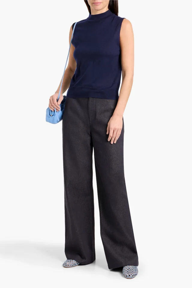 Vince Wool-Blend Mock-Neck Sleeveless Sweater in Midnight blue, photo 2 of 8 from THE OUTNET