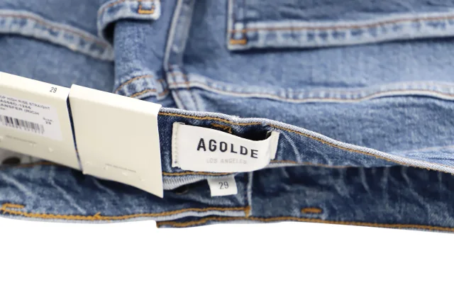 Agolde Riley High Rise Straight Crop Jeans in Blue Cotton Denim in blue, photo 4 of 4 from ShopSimon
