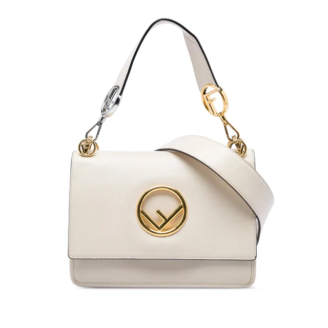 White Fendi Smooth Leather Kan I F Satchel in White Leather from Designer Revival