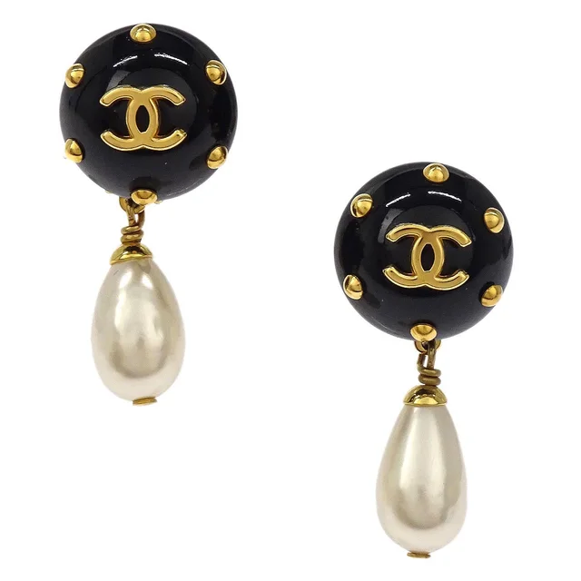 Chanel Gold Costume Pearl Dangle Clip-On Earrings 96C in Gold from AMORE Vintage Tokyo