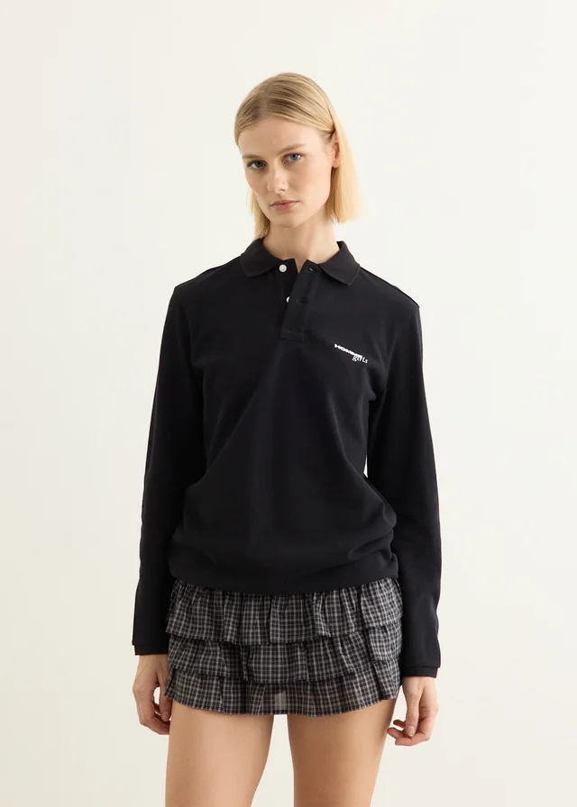 HOMMEGIRLS Long Sleeve Pique Polo in Black from Incu, photo 1 of 1