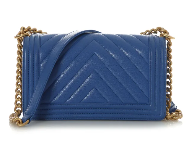 Chanel Old Medium Cobalt Blue Chevron-Quilted Caviar Boy Bag in Blue Caviar leather from Ann's Fabulous Finds, photo 5 of 10