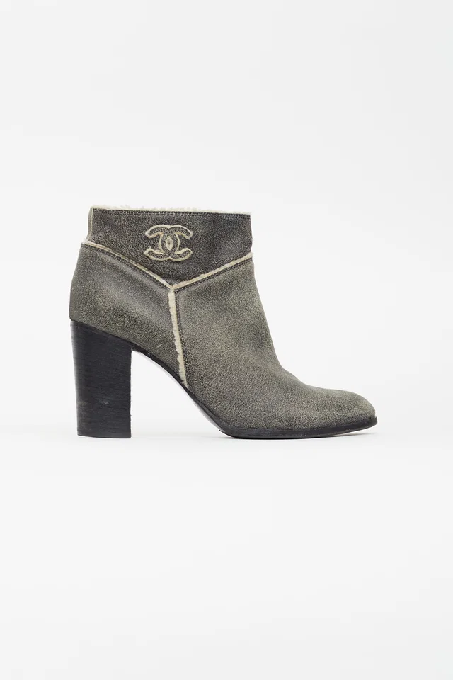 Chanel Distressed Leather Shearling Ankle Boot in Leather from VSP Consignment