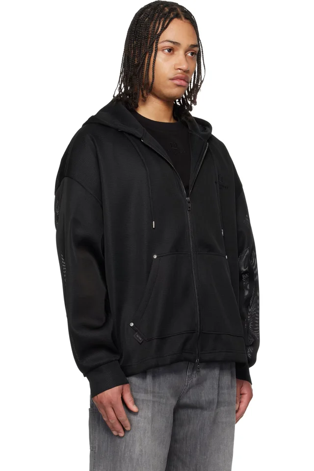 WOOYOUNGMI Black Mesh Hoodie, photo 2 of 4 from SSENSE