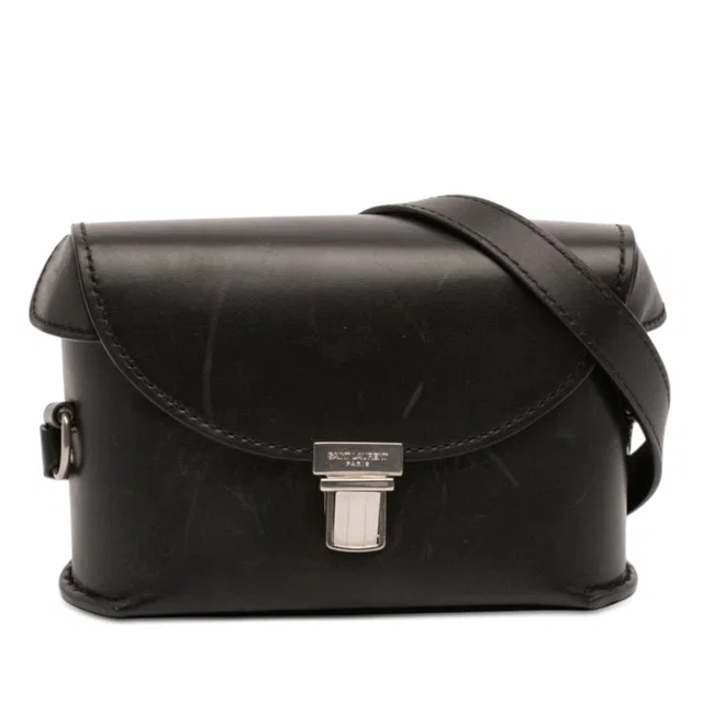 Black Saint Laurent Leather Tuc Box Crossbody in Black Leather from Designer Revival