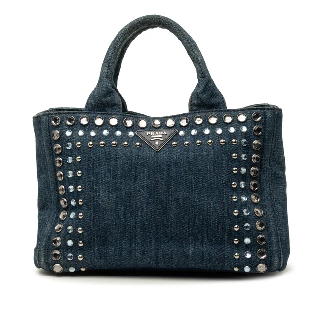 Blue Prada Small Denim Canapa Bijoux Satchel in Blue Denim from Designer Revival