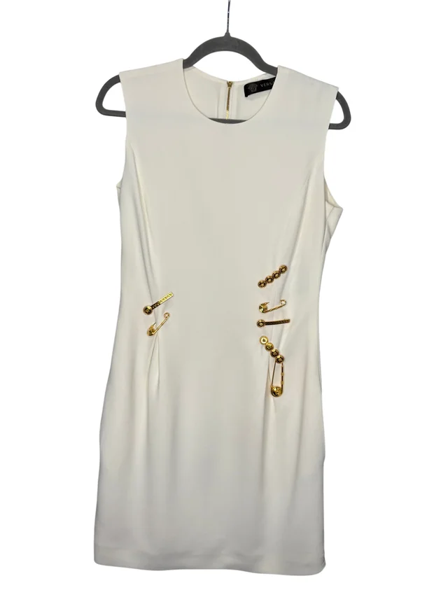 Versace Gold Safety Pin Dress in White from Revivre Luxury Consignment