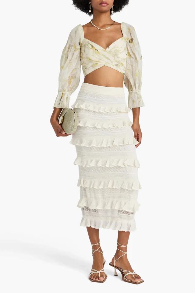 Zimmermann Cropped Printed Plissé-Organza Top, photo 2 of 4 from THE OUTNET