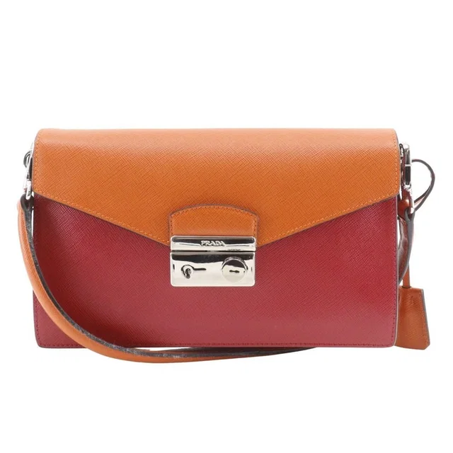 Prada 2-Way Clutch Saffiano Red Orange Shoulder Bag in Red Saffiano leather from The Reluxe
