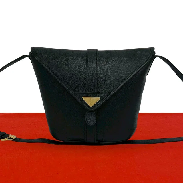 Saint Laurent Vintage Logo Leather Mini Shoulder Bag Black in Black Leather from The Reluxe