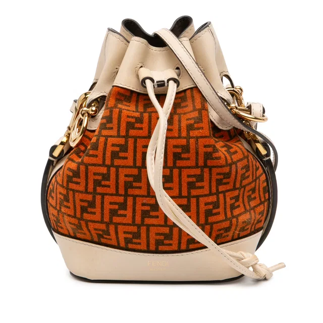 Orange Fendi Mini Zucca Suede Mon Tresor Bucket Bag Satchel in Orange Suede from Designer Revival