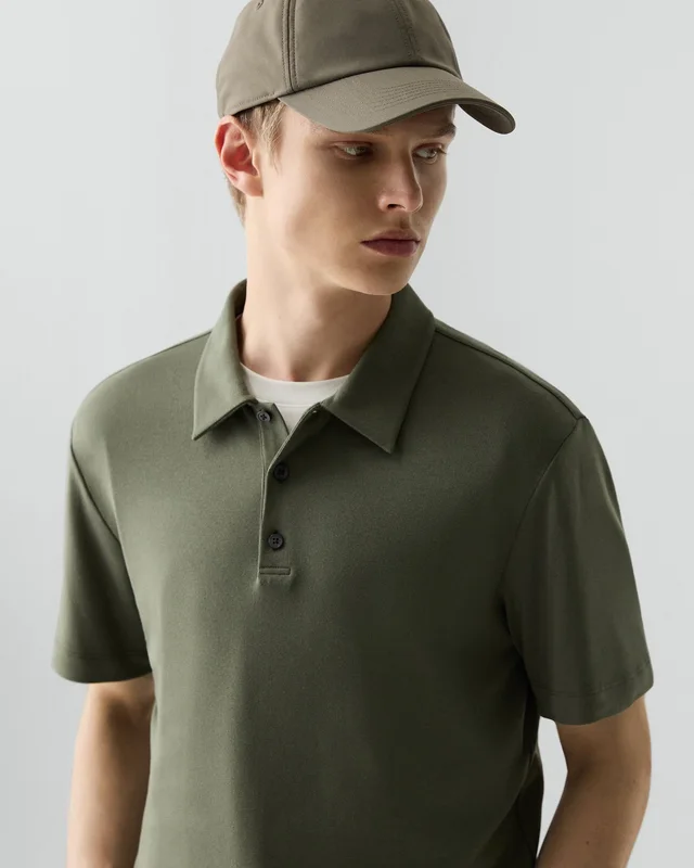 Theory Bron Polo Shirt in Anemone Modal Jersey in LIGHT IVY 67% Modal, 30% Polyester, 3% Spandex, photo 4 of 12 from Theory