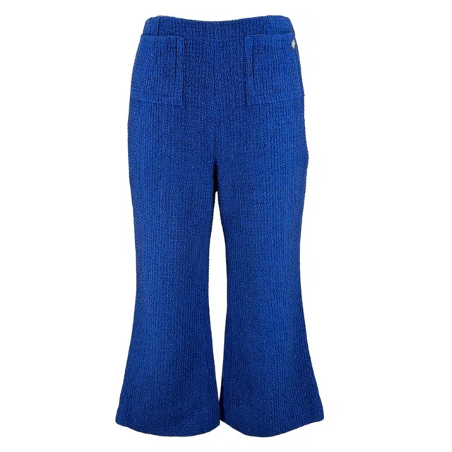 Chanel Lining 100% Silk CC Logo Tweed Pants Cropped Blue 34 in Blue Tweed from The Reluxe