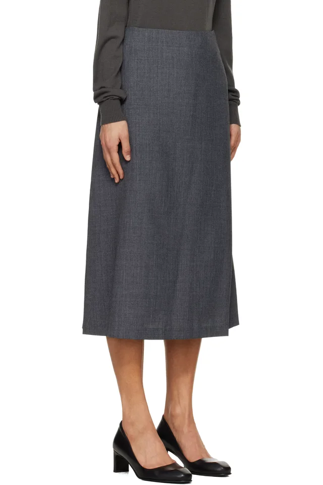 TONYWACK Gray Wool Midi Skirt, photo 2 of 4 from SSENSE