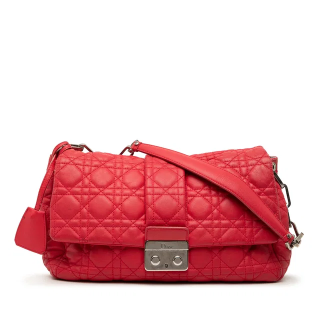 Red Dior Lambskin Cannage New Lock Shoulder Bag in Red Lambskin from Designer Revival