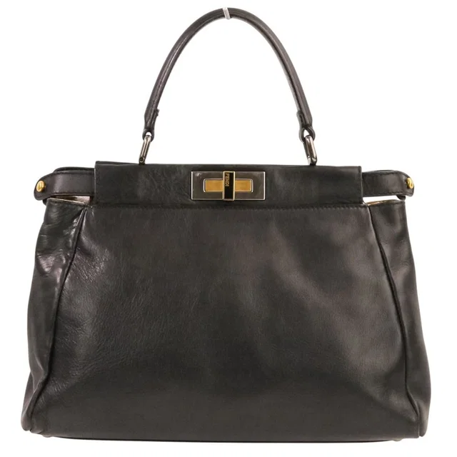Fendi Peekaboo Medium 2-Way Leather Shoulder Bag Black in Black Leather from The Reluxe