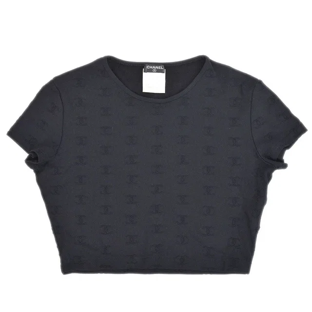 Chanel 1997 Spring CC logo-embroidered cropped T-shirt #40 in Nylon from AMORE Vintage Tokyo