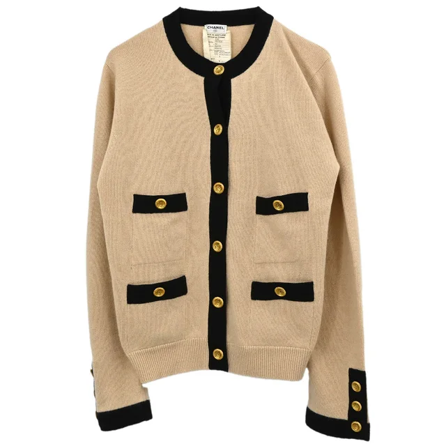 Chanel 1993 Cardigan Beige #42 in Beige Cashmere from AMORE Vintage Tokyo