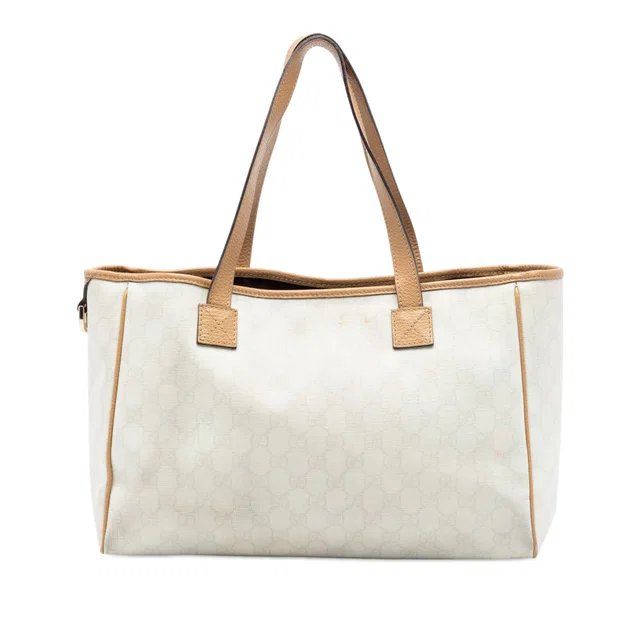 White Gucci GG Supreme Tote in White Coated canvas from Designer Revival
